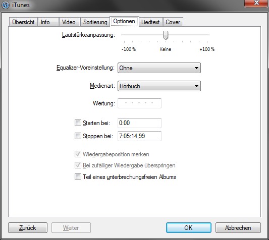 iTunes-Eigenschaften-Optionen